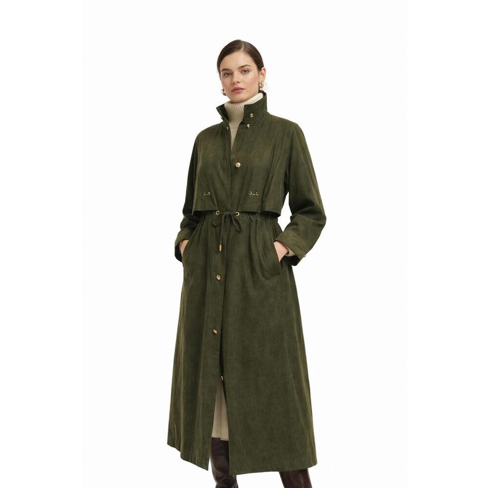 Vintage Fleet Street Suede Trench Coat Olive Green Removable Lining Old Money